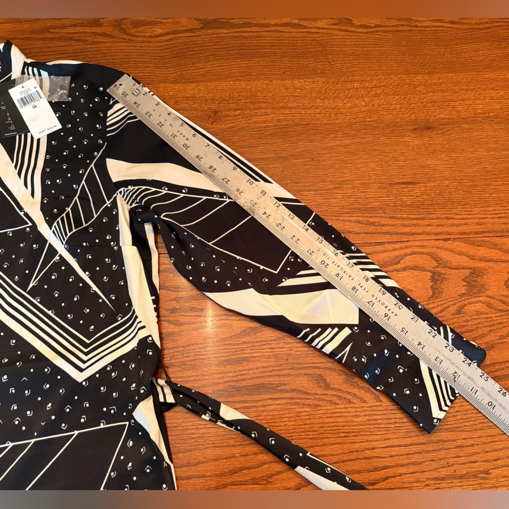 NWT Ralph Lauren Geo-Print Belted Sateen Silky Twill Shirtdress Black Cream 18 - Picture 9 of 16
